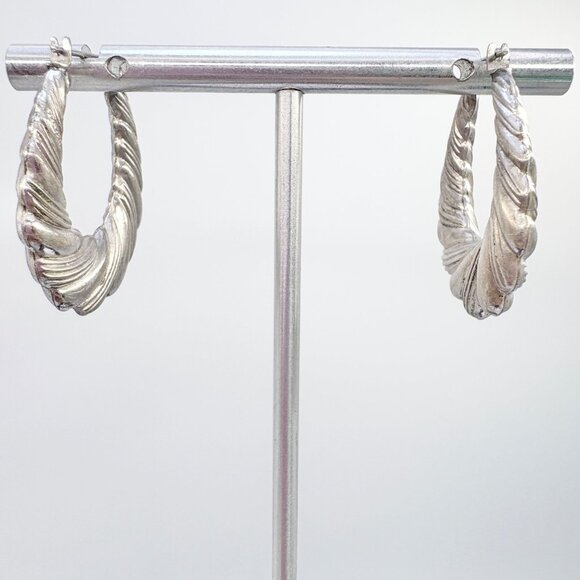 VTG Sterling Silver 925 Puffed Twist Design Hoop Earrings Size 1.25" Length - Picture 5 of 8